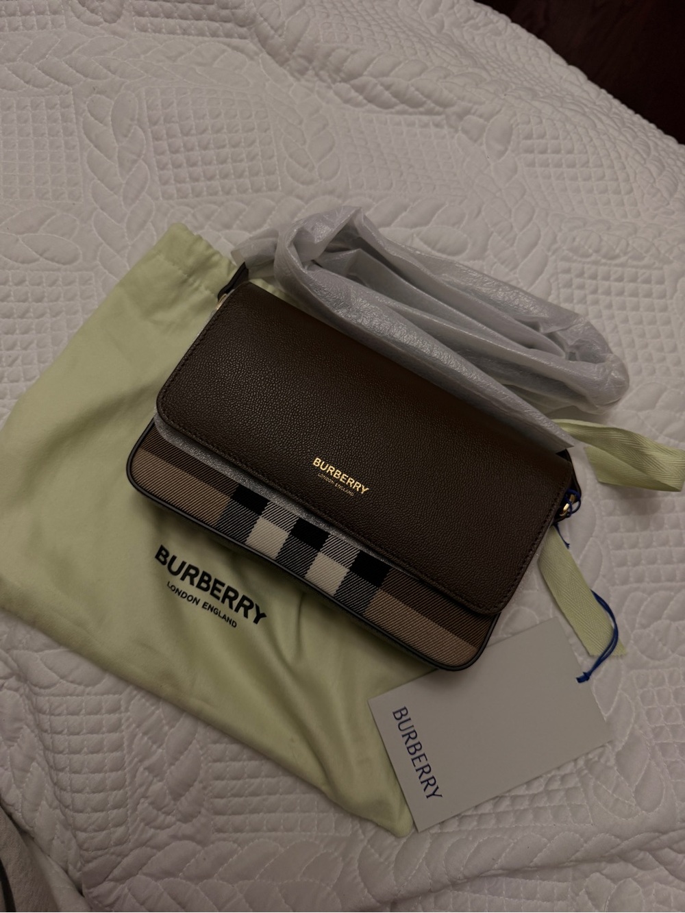 Burberry Brown Leather & Check Canvas Messenger Bag